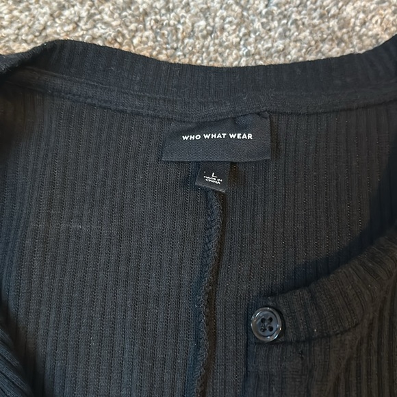 Who What Wear Black Top with Sheer Polka Dot Sleeves - Picture 2 of 4